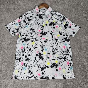 Sunday Swagger Shirt Men's Large White Golf Polo Paint Splatter AOP Performance